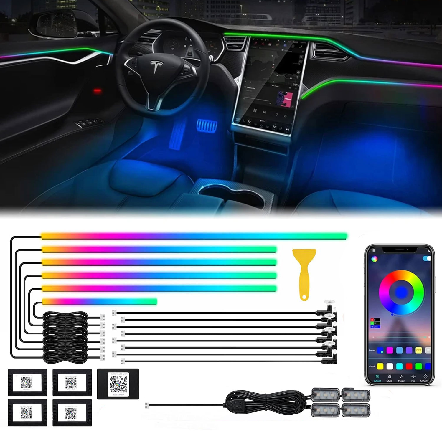Led Ambient Interior Car Lights App Control - 18 in1 Neon Auto Innenraum Umgebungs